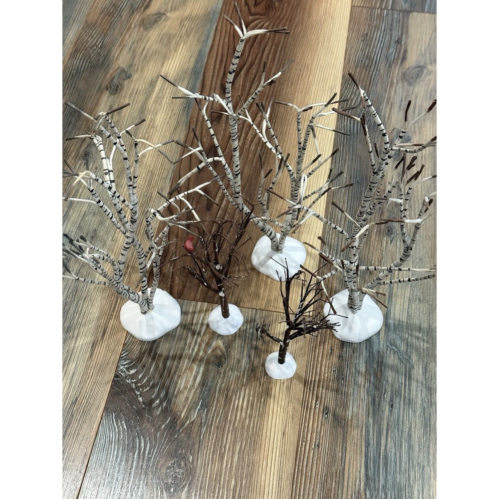 Dept. 56 #52636 - Winter Birch Trees X3 And Set of 2 Brown with Cardinal Bundle